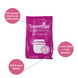 Sweetiva Gelierhilfe 4:1 mit Erythrit 330g – 95% weniger Kalorien | idealer Ersatz für Gelierzucker zum Kochen von Marmelade & Gelee |Vegan & Zahnfreundlich