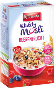 Knusperli Vitality Müsli Beerenfrucht, ohne Zuckerzusatz, 625 Gramm Packung