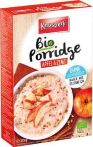 Knusperli Bio Porridge Apfel & Zimt, ohne Zuckerzusatz, 375 Gramm Packung