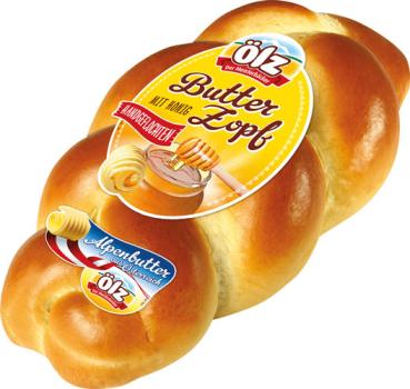 Ölz Butterzopf mit Honig, handgeflochten, 500 Gramm