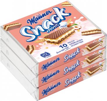 Manner Snack Minis Milch-Haselnuss, 3er Packung, 225 Gramm Packung