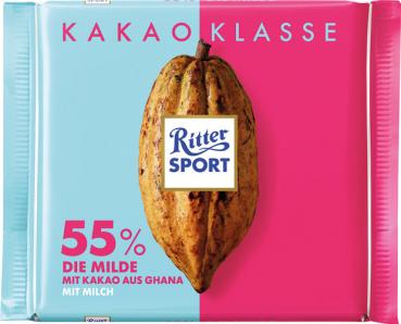Ritter Sport Kakao-Klasse 55 % Die Milde aus Ghana mit Milch, 100g