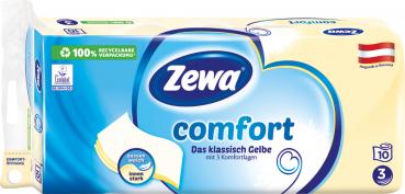 Zewa Comfort Das klassisch Gelbe, Toilettenpapier 3-lagig, gelb bedruckt mit Prägung, 10 Stück x 150 Blatt