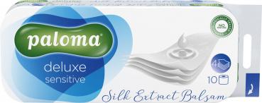 Paloma Toilettenpapier Deluxe Sensitive Silk Extract Balsam, 4-lagig, weiß mit Prägung, dermatologisch getestet, 10 x 125 Blatt