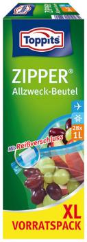 Toppits Zipper Allzweckbeutel 1 Liter XL, Frischhalte-/Aufbewahrungsbeutel, 28 Stück