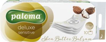 Paloma Toilettenpapier Deluxe Sensitive Shea Butter Balsam, 4-lagig, weiß mit Prägung, 10 x 125 Blatt