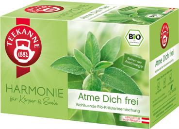 Teekanne Harmonie Bio Atme Dich frei, wohltuende Kräuterteemischung, 20 Teebeutel im Kuvert