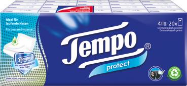 Tempo Protect Taschentücher, 4-lagig, 20 x 9 Stück, waschmaschinenfest