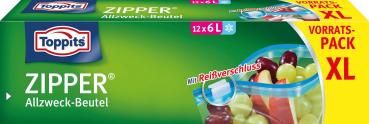 Toppits Zipper Allzweckbeutel 6 Liter XL, Frischhalte-/Aufbewahrungsbeutel, 12 Stück
