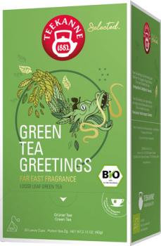 Teekanne Selected Bio Green Tea Greetings Luxury Cup, Grüntee, Pyramidenbeutel im Kuvert, 2. Entnahmefach/displaytauglich