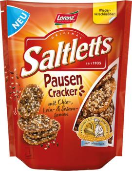 Lorenz Saltletts Pausen Cracker, Laugengebäck mit Chia-, Lein- und Sesamsamen, 100g