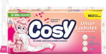 Cosy Unser Liebstes, Toilettenpapier 3-lagig, weiss mit pinkem Druck und mit Prägung, 10 x 150 Blatt, 10 Stück