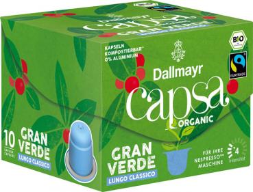 Dallmayr Capsa Organic Fairtrade Gran Verde Bio Lungo Classico 4, Nespresso-kompatibel, kompostierbar, 10 Kaffeekapseln