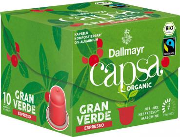 Dallmayr Capsa Organic Fairtrade Gran Verde Bio Espresso 7, Nespresso-kompatibel, kompostierbar, 10 Kaffeekapseln
