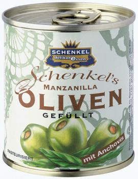 Schenkel Oliven "Manzanilla" grün, gefüllt mit Anchovis, aus Spanien