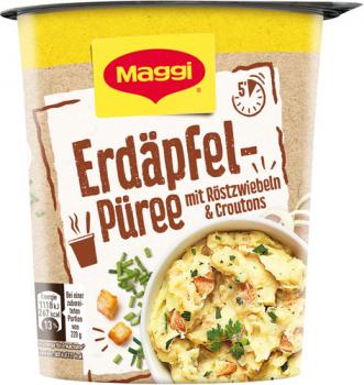 Maggi Quick Snack Erdäpfelpüree mit Röstzwiebeln & Croutons, 1 Portion, 59g