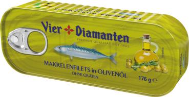 Vier Diamanten Makrelenfilets in Olivenöl, ohne Gräten