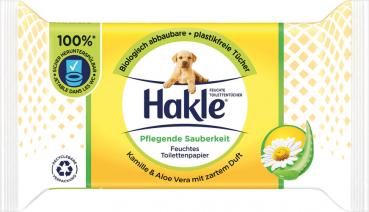 Hakle Feucht Pflegende Sauberkeit, 42 Stück Feuchte Toilettentücher mit Kamille & Aloe Vera, biologisch abbaubar, plastikfrei, Nachfüllung