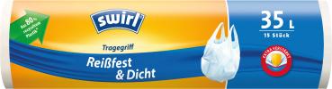 Swirl Müllbeutel Reißfest & Dicht 35 Liter, mit Tragegriff, weiss/teil-transparent, aus 80 % recyceltem Plastik