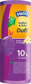 Swirl Duft-Müllbeutel Reißfest & Dicht 10 Liter Vanille & Lavendel, mit Zugband, violett/blickdicht, aus 80 % recyceltem Plastik