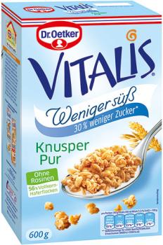 Dr. Oetker Vitalis Weniger süß Knusper Pur Müsli, ohne Rosinen, 600 Gramm Packung