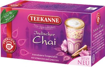 Teekanne Indischer Chai, Schwarztee-Gewürzmischung, 20 Teebeutel im Kuvert