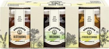Honigmayr Honig-Trio PORTIONSGLÄSER (Blüten-, Wald- und Zitrusblütenhonig), 3 x 50 g Glas