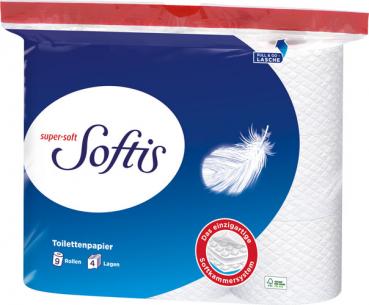 Softis Toilettenpapier 4-lagig, weiß mit Prägung, 9 x 100 Blatt