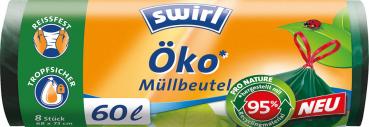 Swirl Öko-Müllbeutel Reißfest & Dicht 60 Liter, mit Zugband, dunkelgrün/blickdicht, aus 95 % Recyclingmaterial