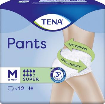 TENA Pants Super Größe M (Hüftumfang 80 bis 110 cm), mittlere bis schwere Blasenschwäche, 12 Stück