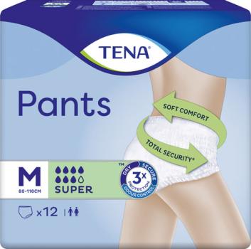 TENA Pants Super Größe M (Hüftumfang 80 bis 110 cm), mittlere bis schwere Blasenschwäche, 12 Stück