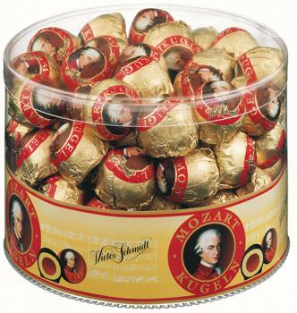 Victor Schmidt Austria Mozartkugeln, ca. 50 Stück, Klarsichtdose