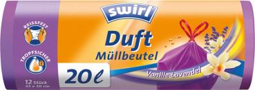 Swirl Duft-Müllbeutel Reißfest & Dicht 20 Liter Vanille & Lavendel, mit Zugband, violett/blickdicht, aus 80 % recyceltem Plastik