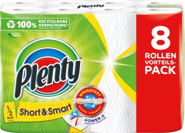 Plenty Küchenrolle Short & Smart, weiß, 8 Rollen à 74 Blatt (26 x ca. 14 cm), 8 Stück