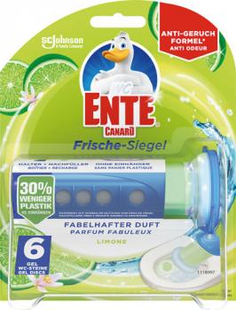 WC-Ente Frische-Siegel Limone ORIGINAL, selbsthaftender WC-Stein (Spendergriff und 6 Gel-Siegel)
