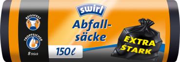 Swirl Abfallsäcke 150 Liter, extra stark, schwarz/blickdicht, reissfest, tropfsicher