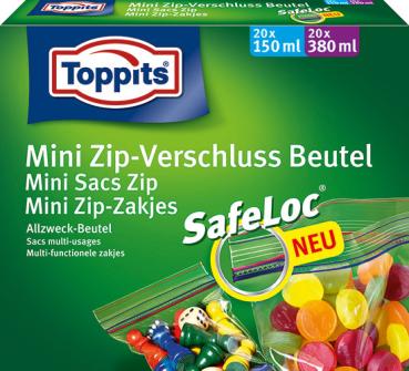 Toppits Ziploc Mini Zip-Verschluss Beutel Sortimentsbox (20 x 150 ml, 20 x 380 ml), 40 Stück