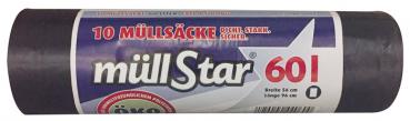 müllstar Öko-Müllsäcke 60 Liter extra strong, schwarz/blickdicht, 100 % Recycling, PREMIUM QUALITÄT: dicht, stark, sicher, 10 Stück