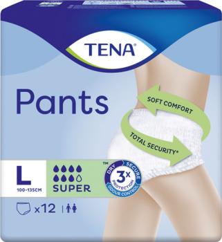 TENA Pants Super Größe L (Hüftumfang 100 bis 135 cm), mittlere bis schwere Blasenschwäche, 12 Stück