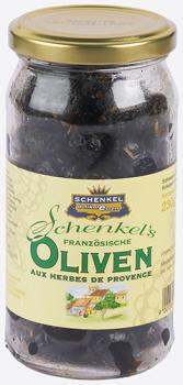 Schenkel Oliven schwarz, mit Kräutern der Provence, getrocknet, mit Kern, aus Frankreich
