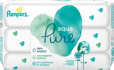 Pampers Feuchttücher Aqua Pure, Nachfüllpackung, 144 Stück