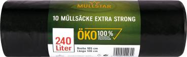 müllstar Öko-Müllsäcke 240 Liter extra strong, schwarz/blickdicht, 100 % Recycling, 10 Stück