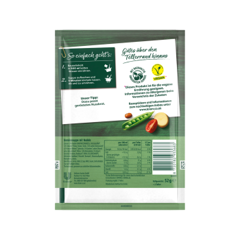 Preview: Knorr Kaiser Teller Minestrone, 52 g – Rückseite der Packung mit Zubereitung, Zutaten und Nährwerttabelle