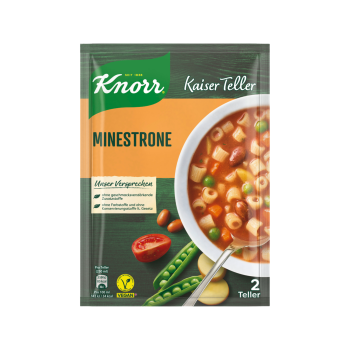 Knorr Kaiser Teller Minestrone, Gemüsesuppe mit Nudeln, 2 Teller, 52 g – Vorderseite der Packung