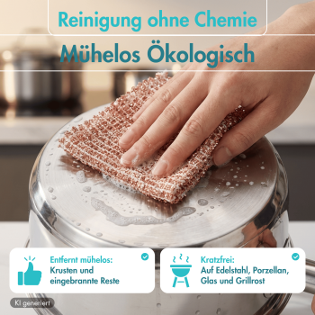 Preview: Haushalt und Genuss Kupfertuch 10 Stück Set Kratzfrei für Edelstahl Ceranfeld Glas & Grillrost Kupferlappen ca. 15x15 cm rostet nicht langlebig & umweltfreundlich, 160g