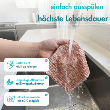 Haushalt und Genuss Kupfertuch 5 Stück Set Kratzfrei für Edelstahl Ceranfeld Glas & Grillrost Kupferlappen ca. 15x15 cm rostet nicht langlebig & umweltfreundlich, 80g