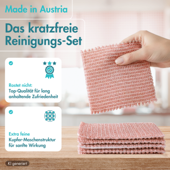 Preview: Haushalt und Genuss Kupfertuch 5 Stück Set Kratzfrei für Edelstahl Ceranfeld Glas & Grillrost Kupferlappen ca. 15x15 cm rostet nicht langlebig & umweltfreundlich, 80g