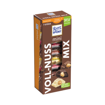 Ritter Sport Mini Voll Nuss Mix, 3 Sorten VollNuss, Dunkle VollNuss, Weisse VollNuss, 7 Stueck, 116g