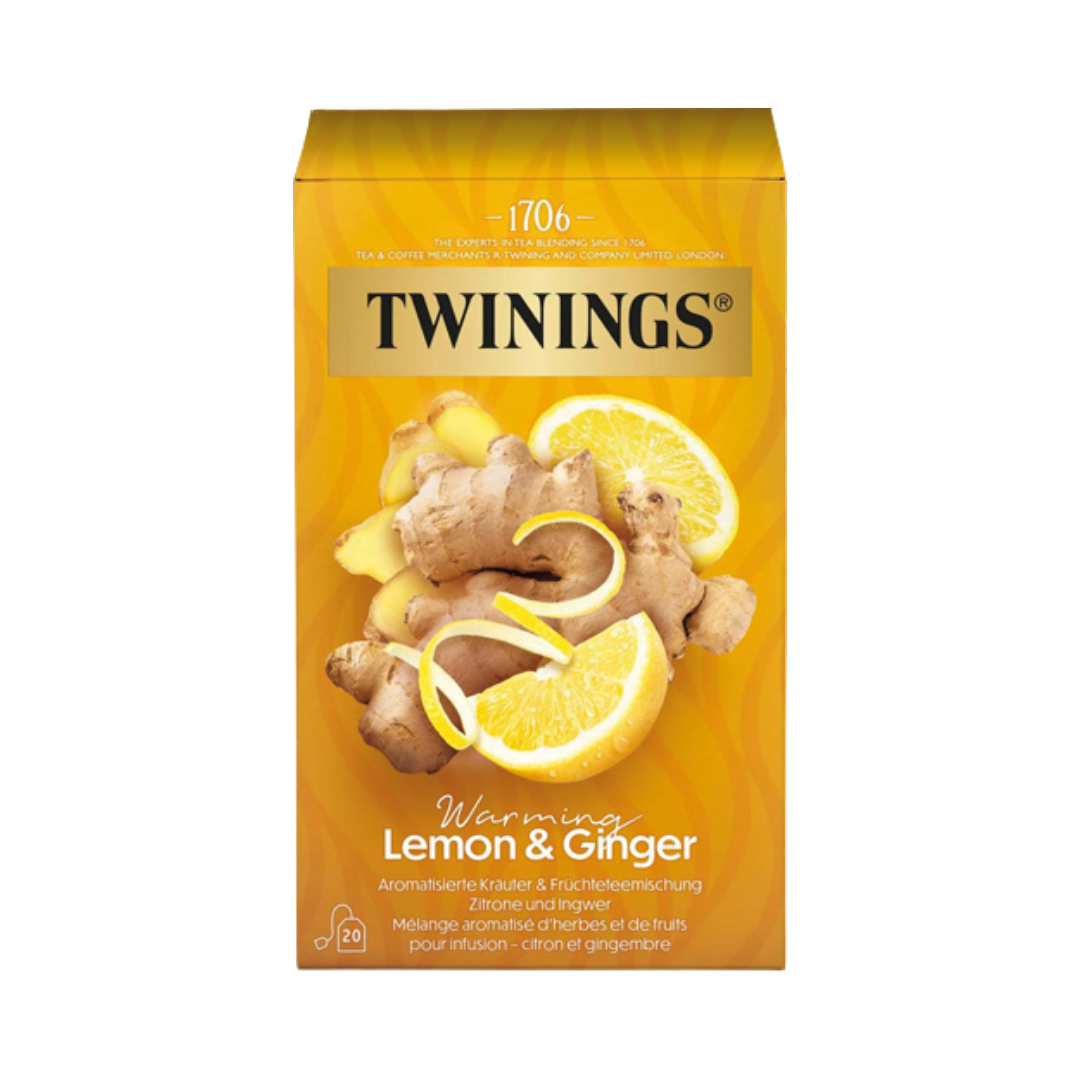 Twinings Warming Lemon & Ginger, aromatisierte Kräuter­ und Früchteteemischung, Teebeutel im Kuvert, 30g