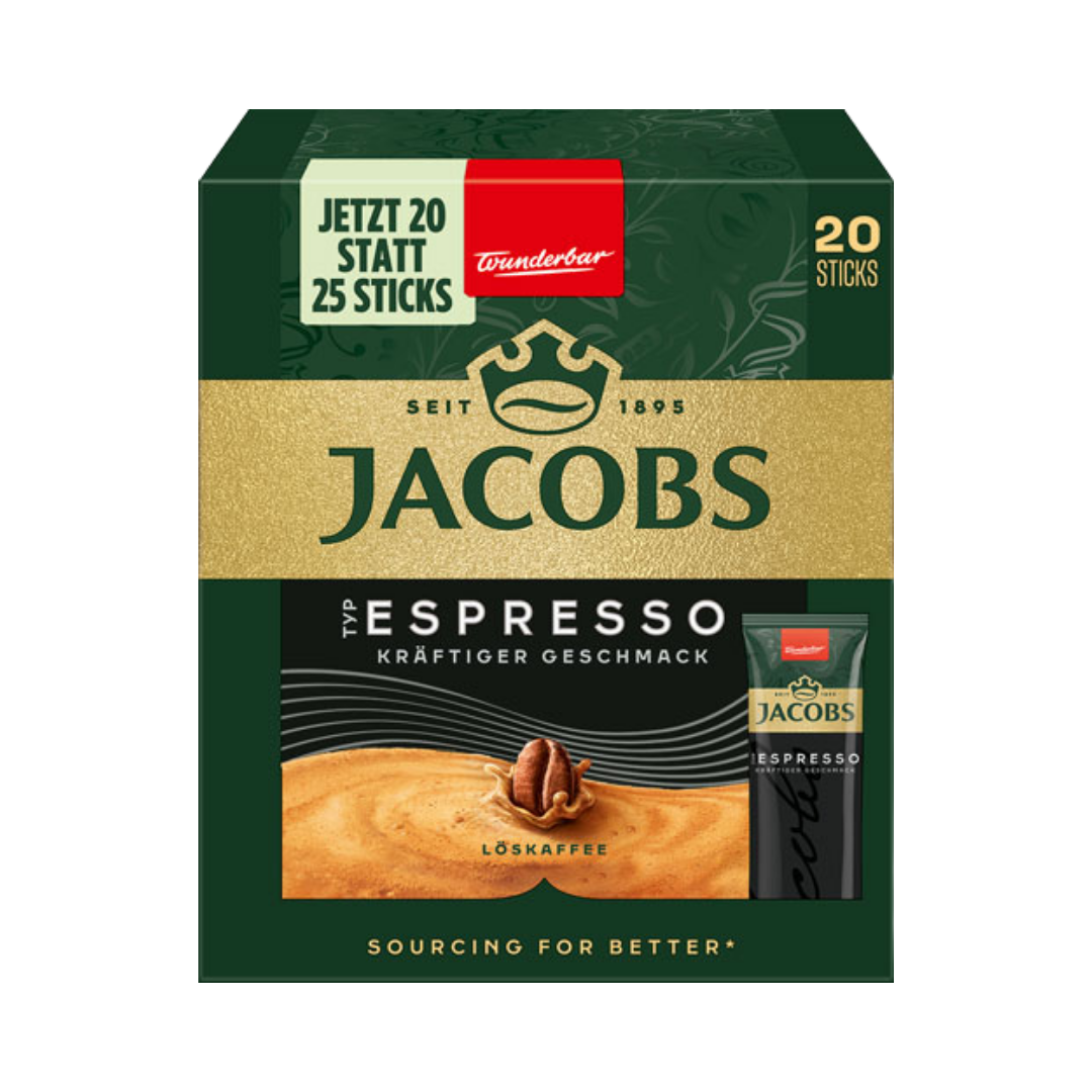 Jacobs Typ Espresso, Löskaffee ­Sticks, 20 Portionen, 36g